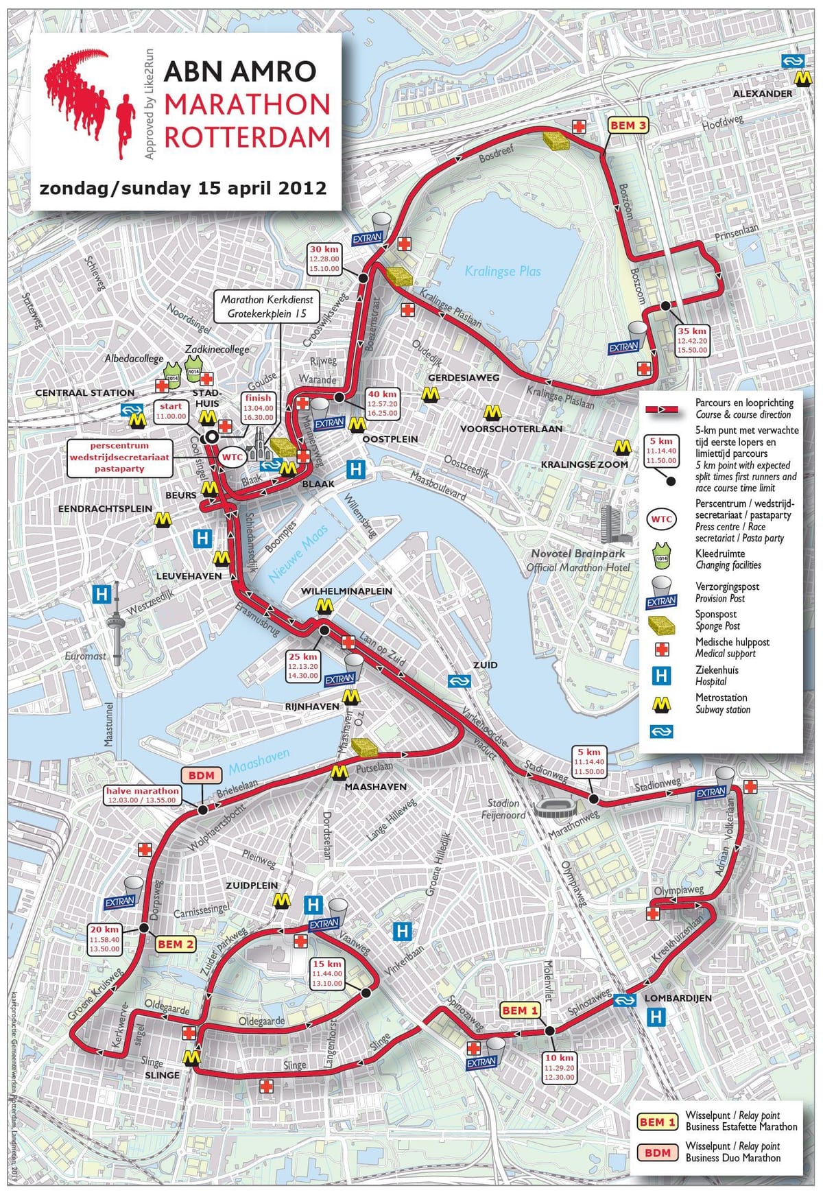 Kaart Rotterdami maraton 